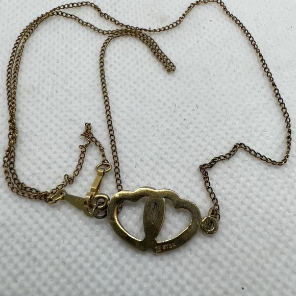 Vintage gold filled sterling double heart pendant necklace collier - Picture 6 of 9